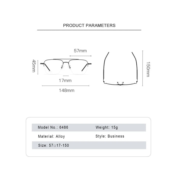 Gmei Optical 6486 men's semi-rimless titanium alloy prescription eyeglasses — view 2