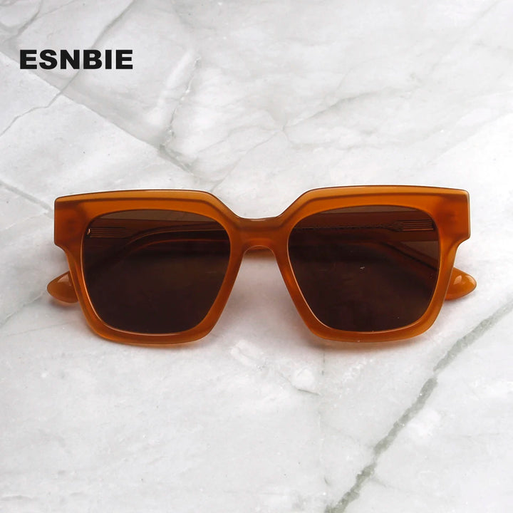 Esnbie Unisex Full Rim Polygon Brow Line Acetate Sunglasses 240761