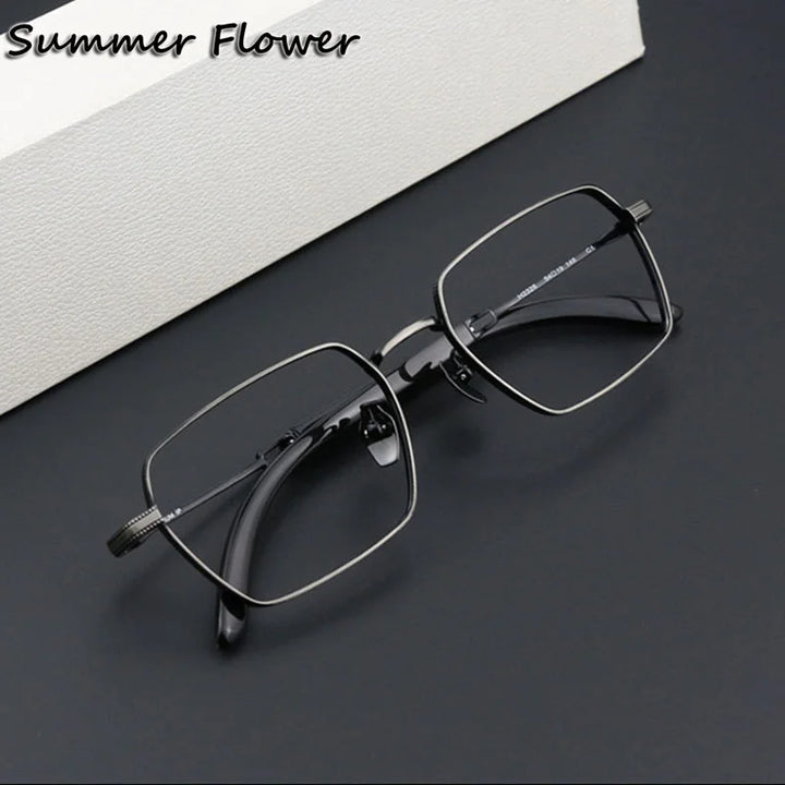 Summer Flower Unisex Full Rim Polygon Titanium Eyeglasses 82328