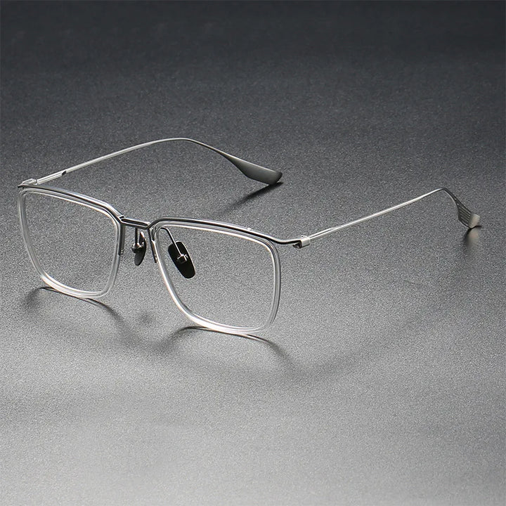 Aimee Unisex Full Rim Square Titanium Acetate Eyeglasses 20106 Full Rim Aimee Silver-Transparent  