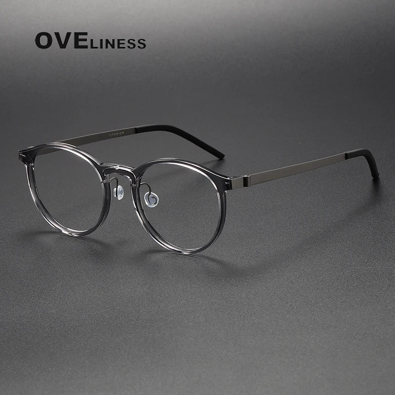 Oveliness Unisex Full Rim Round Screwless Titanium Acetate Eyeglasses 1836 Full Rim Oveliness grey  