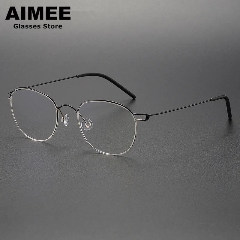 Aimee Unisex Full Rim Oval Round Screwless Titanium Eyeglasses 2051 Full Rim Aimee Black-Golden  