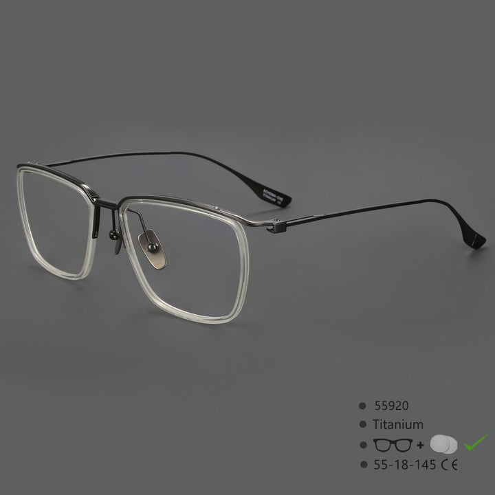 CCSpace Men's Semi Rim Square Titanium Eyeglasses 55920 Semi Rim CCspace Gun China 