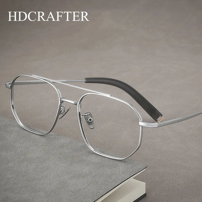 Hdcrafter Men's Full Rim Oval Double Bridge Titanium Eyeglasses 07518 Full Rim Hdcrafter Eyeglasses   