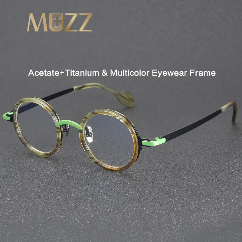 Muzz Unisex Full Rim Round Acetate Titanium Eyeglasses 817402