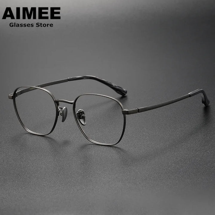 Aimee Unisex Full Rim Small Square Titanium Eyeglasses 6014 Full Rim Aimee Gun Grey  