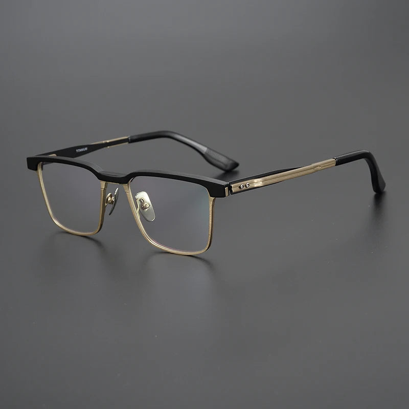 Black Mask Unisex Full Rim Square Titanium Eyeglasses D137b Full Rim Black Mask Black-Gold  