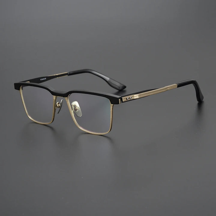 Black Mask Unisex Full Rim Square Titanium Eyeglasses D137b Full Rim Black Mask Black-Gold  