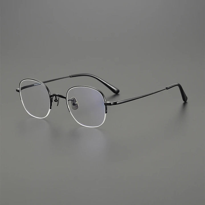 Nobler Unisex Semi Rim Square Titanium Eyeglasses Clip On Sunglasses K046 With Clip Ons Nobler   