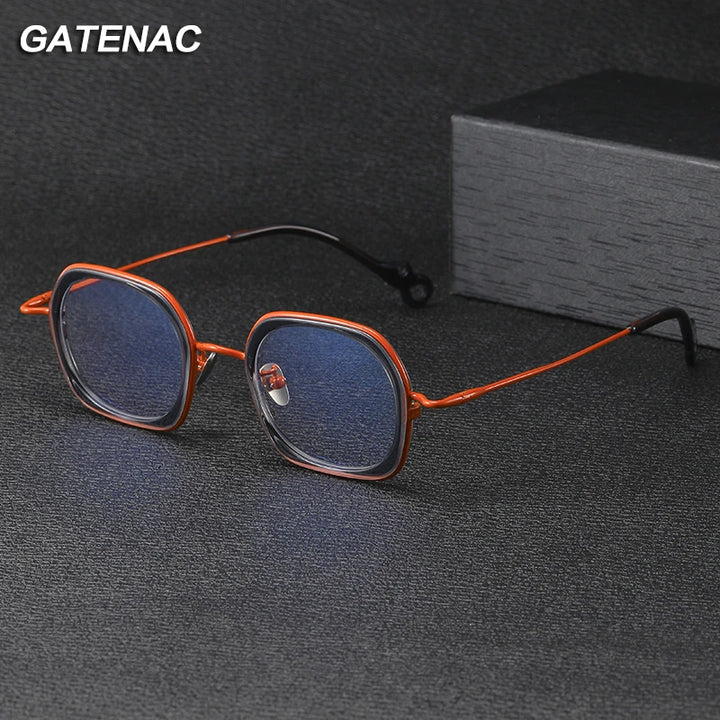 Gatenac Unisex Full Rim Square Acetate Titanium Eyeglasses Gxyj1159 Full Rim Gatenac   