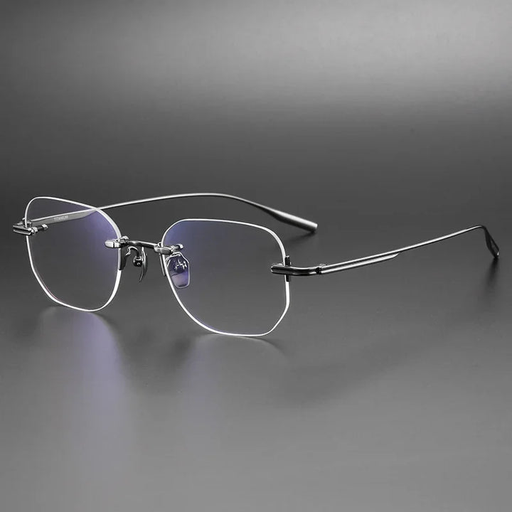 Aror Unisex Rimless Irregular Square Titanium Eyeglasses 10132 Rimless Aror GRAY