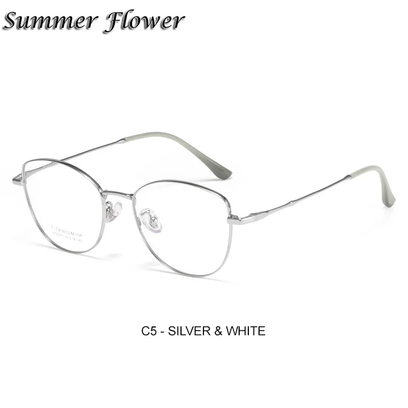 Summer Flower Women's Full Rim Square Cat Eye Alloy Eyeglasses 90275 Full Rim Summer Flower Silver White