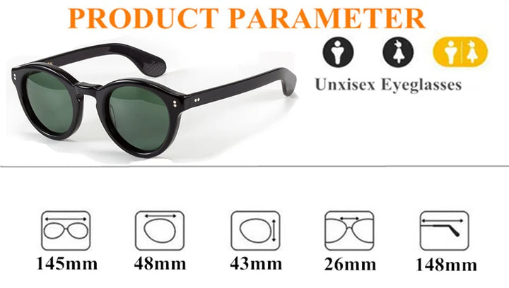 Black Mask Unisex Full Rim Round Acetate Polarized Sunglasses 26145