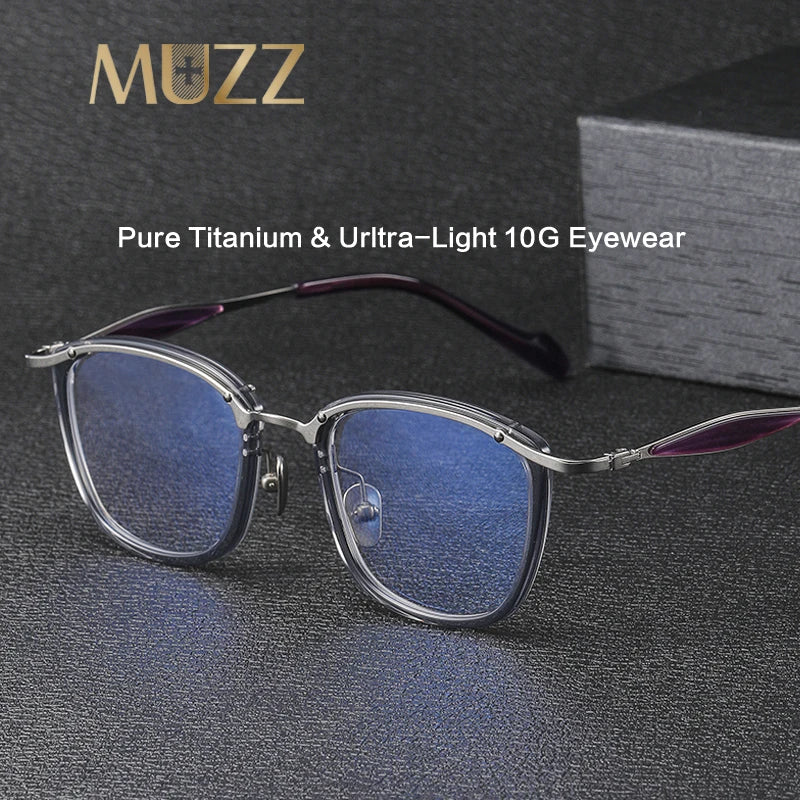 Muzz Unisex Full Rim Square Titanium Acetate Eyeglasses M6061 Full Rim Muzz   