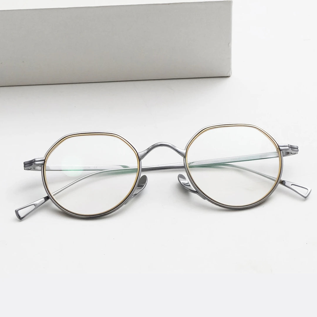 Black Mask Women's Full Rim Flat Top Round Titanium Eyeglasses 361221