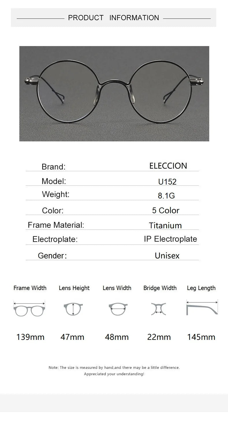 Eleccion Unisex Full Rim Round Titanium Eyeglasses 11488 Full Rim Eleccion