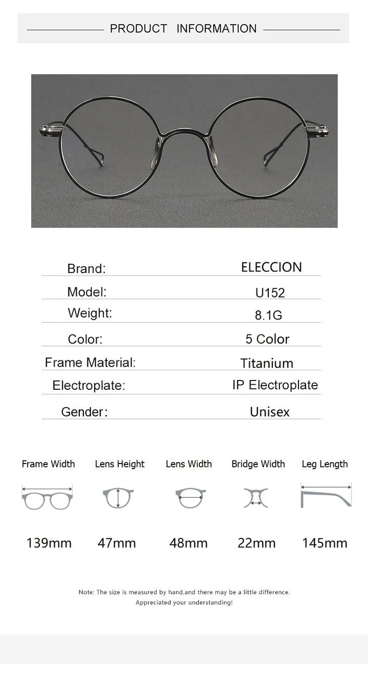 Eleccion Unisex Full Rim Round Titanium Eyeglasses 11488 Full Rim Eleccion