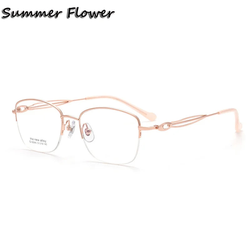 Summer Flower Women's Semi Rim Square Titanium Eyeglasses 50045 Semi Rim Summer Flower Rose Gold