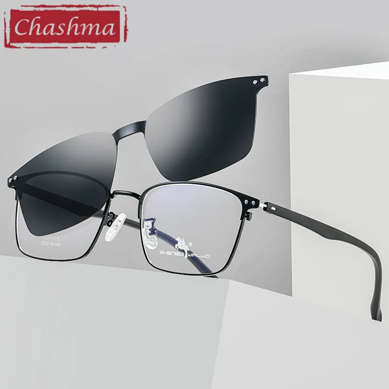 Chashma Ottica Women's Full Rim Square Alloy Eyeglasses Clip On Sunglasses 94015