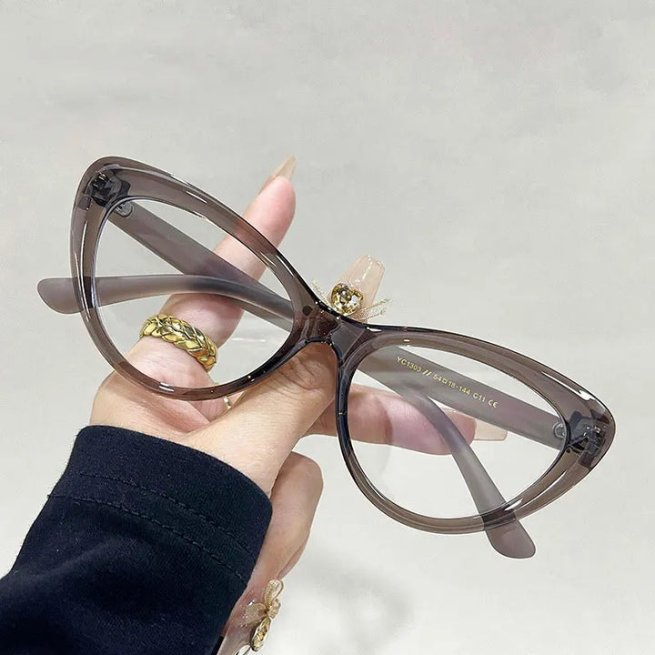 Zirosat Unisex Full Rim Oval Cat Eye Tr 90 Alloy Eyeglasses 71303