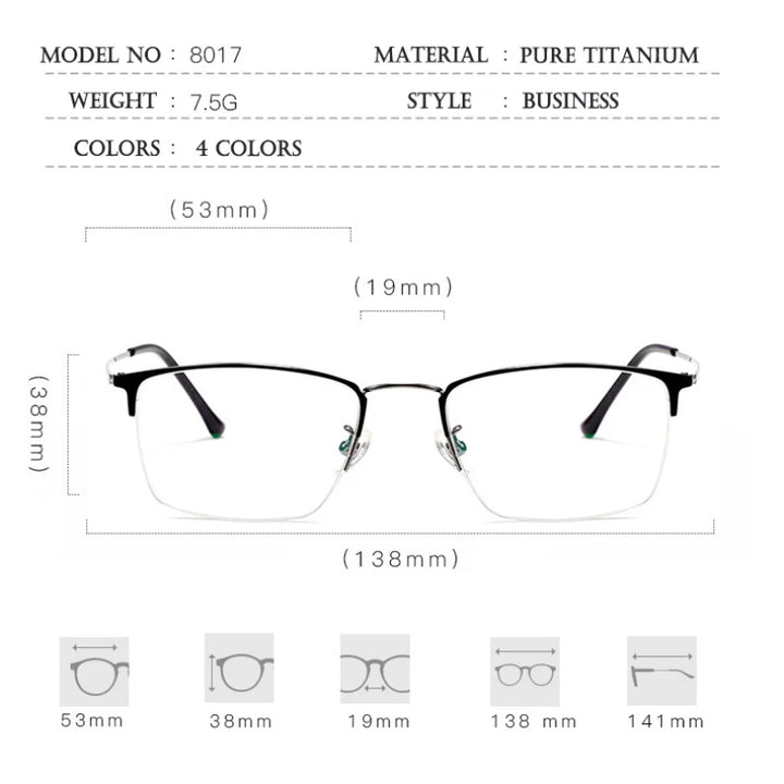 Hotochki Men's Semi Rim Square Titanium Eyeglasses J8017 Semi Rim Hotochki   