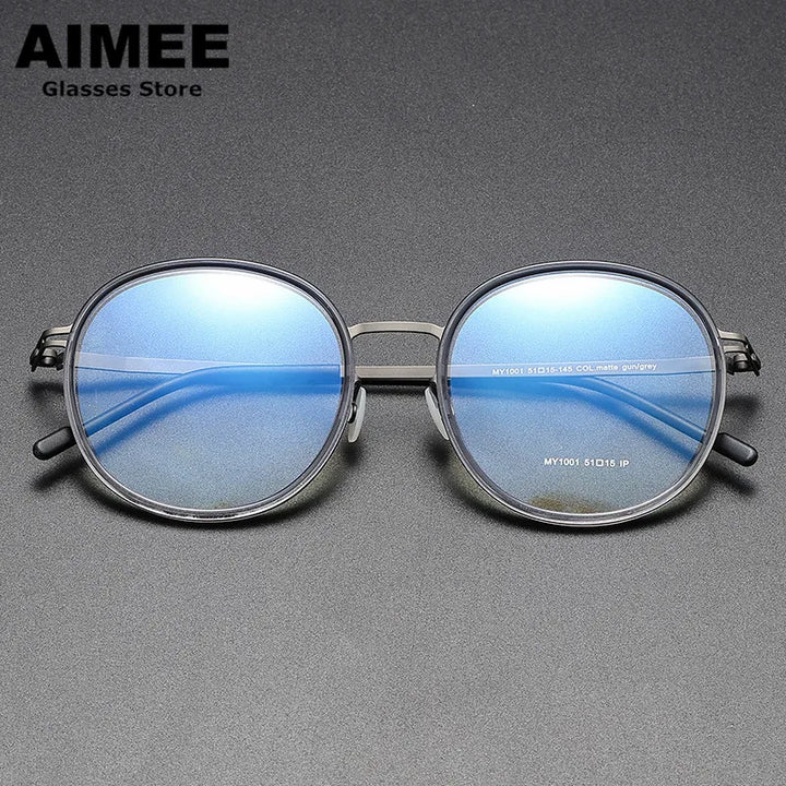 Aimee Unisex Full Rim Round Screwless Titanium Acetate Eyeglasses 2511 Full Rim Aimee Grey  