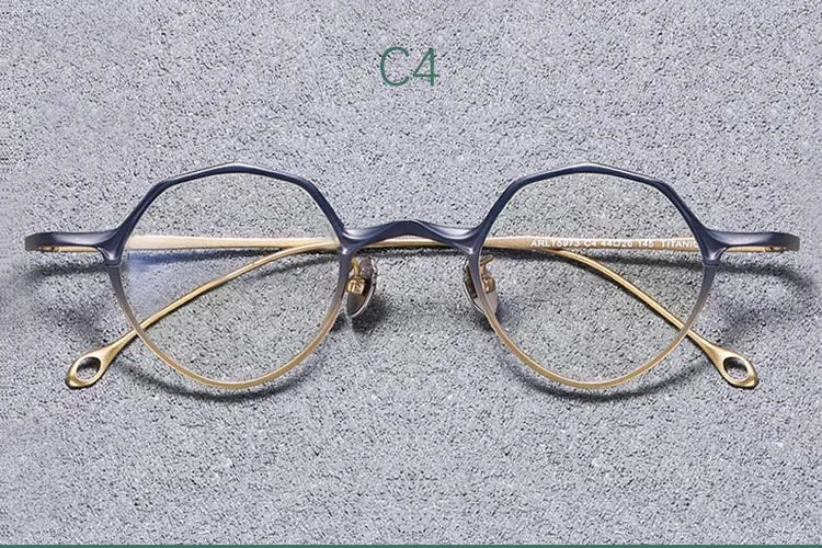 Yujo Unisex Full Rim Oval Polygon Titanium Eyeglasses 575146