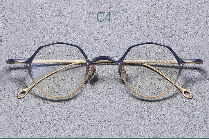 Yujo Unisex Full Rim Oval Polygon Titanium Eyeglasses 575146