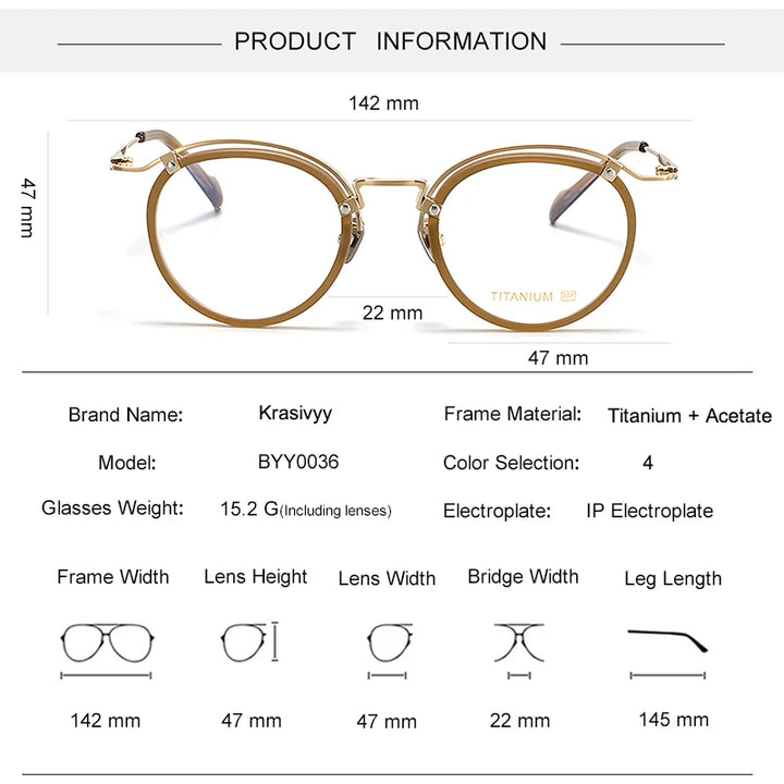 Krasivyy Unisex Full Rim Round Titanium Acetate Eyeglasses 710036