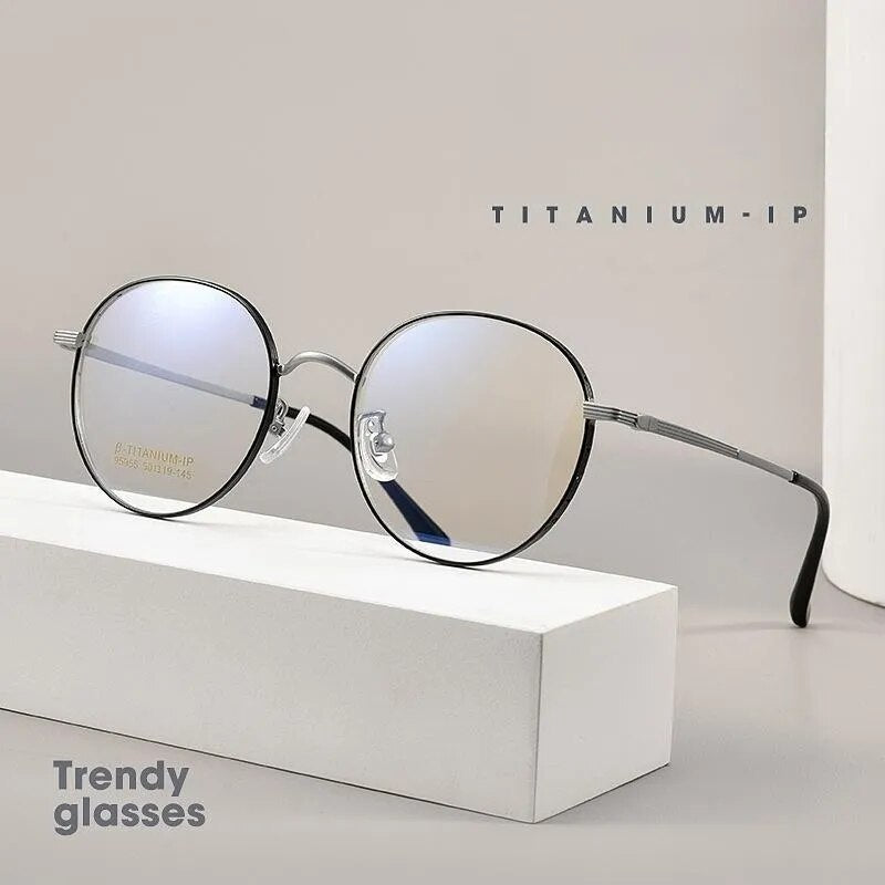 Yimaruili Unisex Full Rim Small Round Titanium Eyeglasses 95955bt Full Rim Yimaruili Eyeglasses   