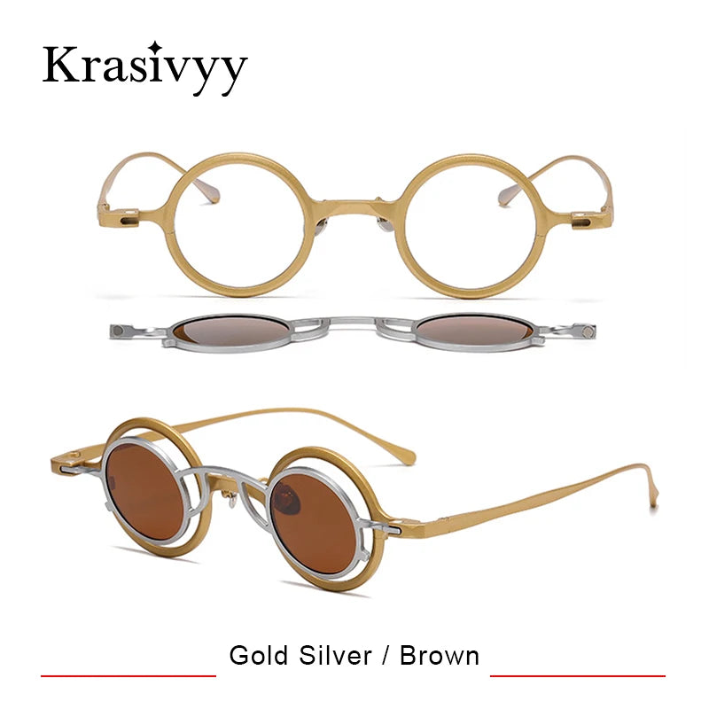 Krasivyy Unisex Round Titanium Prescription Eyeglasses with Clip-On ARLT5976 - view 7