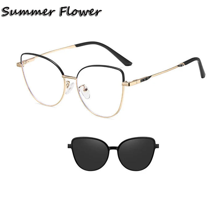 Summer Flower Women's Full Rim Cat Eye Titanium Eyeglasses Clip On Sunglasses 710244