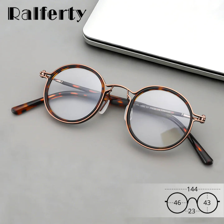 Ralferty Unisex Full Rim Round Acetate Titanium Prescription Eyeglasses X5862