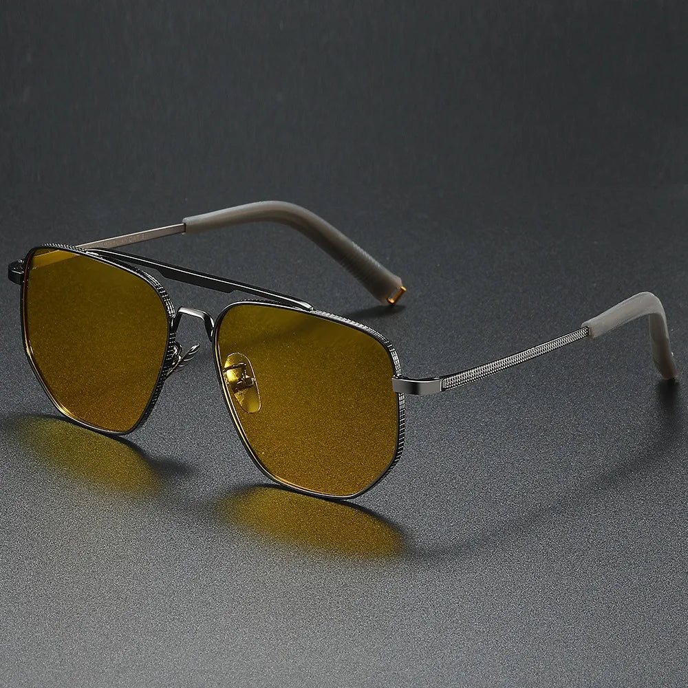 Hdcrafter Men's Full Rim Big  Polygon Double Bridge Alloy Sunglasses 914462