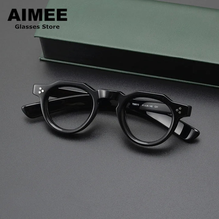 Aimee Unisex Full Rim Flat Top Oval Acetate Eyeglasses 8013 Full Rim Aimee Black  