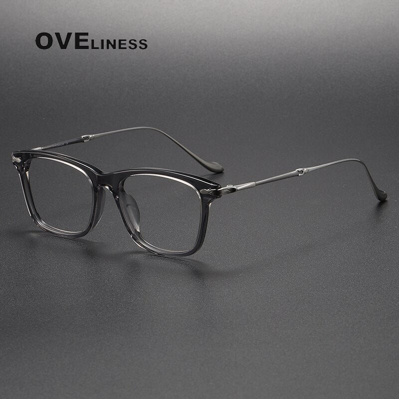 Oveliness Unisex Full Rim Square Acetate Titanium Eyeglasses M2049 Full Rim Oveliness grey  