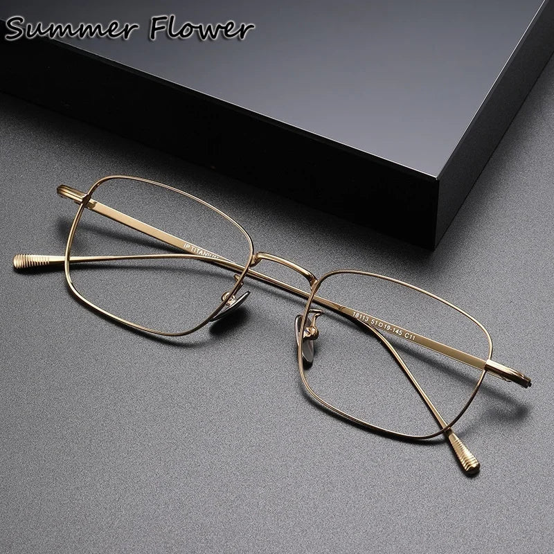 Summer Flower Unisex Full Rim Square Polygon Titanium Eyeglasses 618133