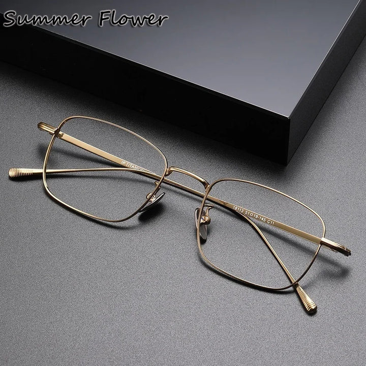 Summer Flower Unisex Full Rim Square Polygon Titanium Eyeglasses 618133