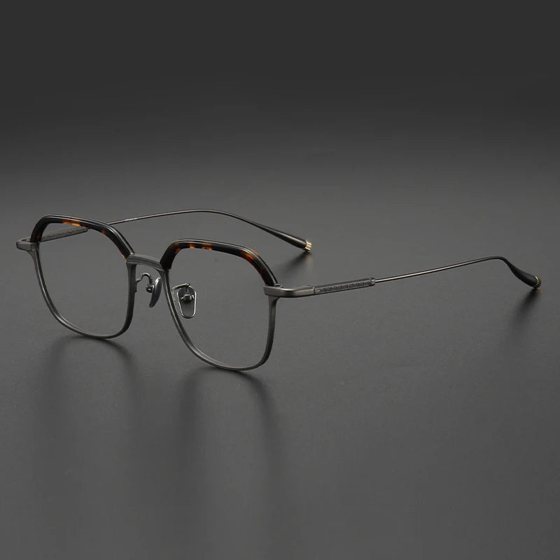 Muzz Men's Full Rim Flat Top Polygon Acetate Titanium Eyeglasses 14342