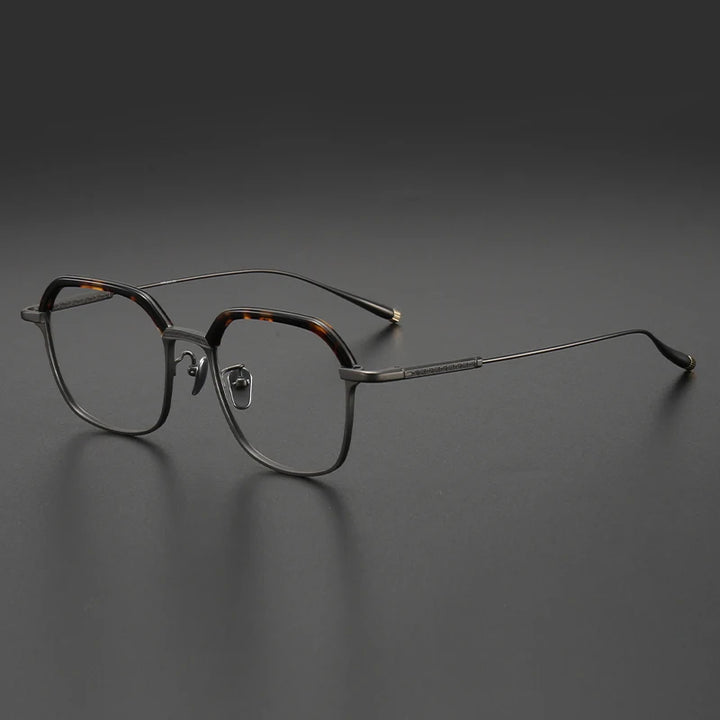 Muzz Men's Full Rim Flat Top Polygon Acetate Titanium Eyeglasses 14342