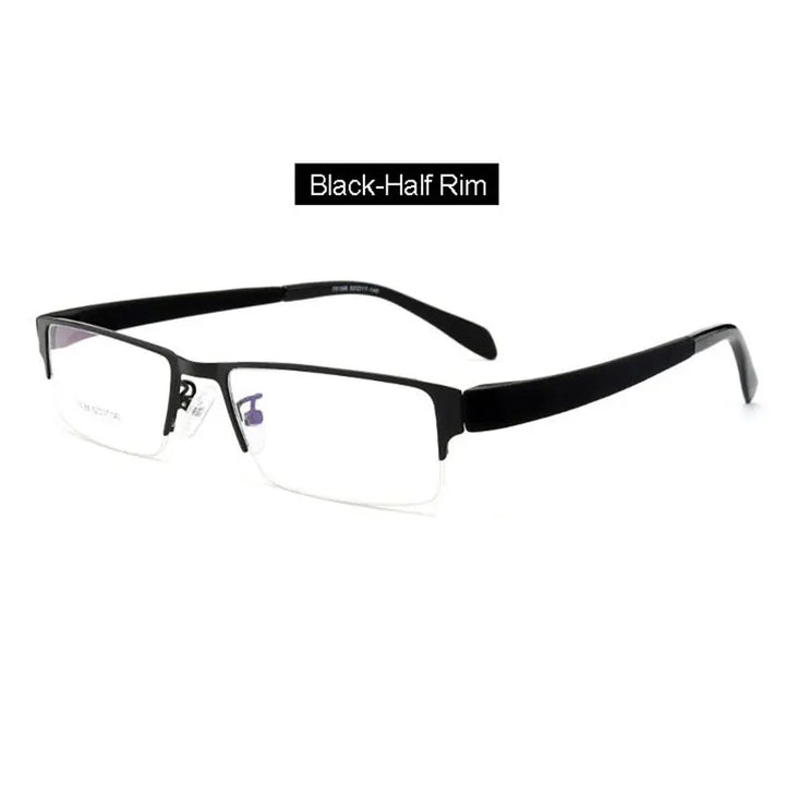 Hotony Men's Full Semi Rim Square Tr 90 Alloy Eyeglasses 1711 Full Rim Hotony Black Half-Rim  