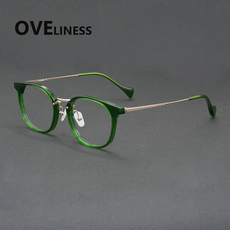 Oveliness Unisex Full Rim Round Acetate Titanium Eyeglasses 936019