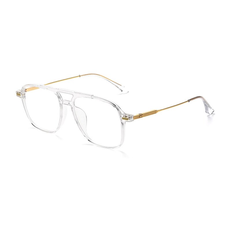 Yimaruili Unisex Full Rim Square Double Bridge Tr 90 Titanium Eyeglasses 98008f Full Rim Yimaruili Eyeglasses Transparent  