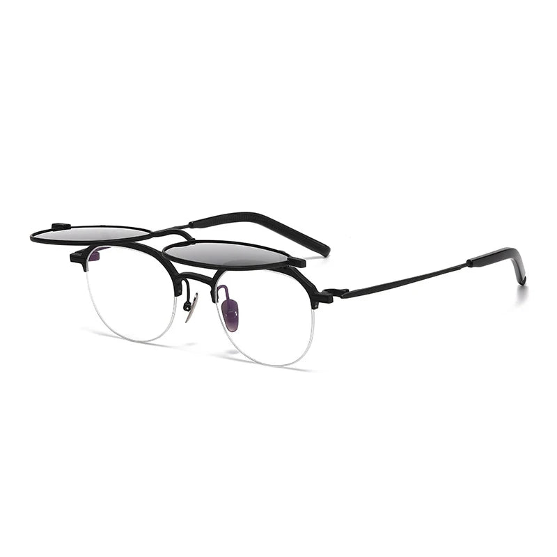 Gatenac Unisex Full Rim Square Titanium Eyeglasses Flip Up Sunglasses G400