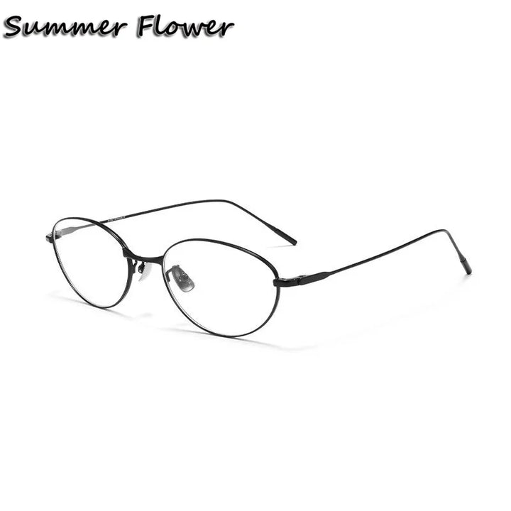 Summer Flower Unisex Full Rim Oval Cat Eye Titanium Eyeglasses 30883 Full Rim Summer Flower Black