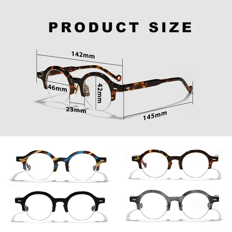 Hewei Unisex Semi Rim Round Thick Temple Acetate Eyeglasses 14242 Semi Rim Hewei   