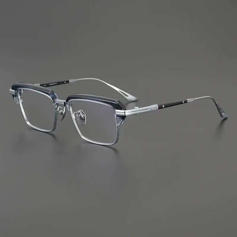 Gatenac Unisex Full Rim Big Square Acetate Titanium Eyeglasses 687008 FuzWeb