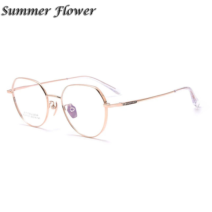 Summer Flower Women's Full Rim Flat Top Oval Titanium Eyeglasses 87007 Full Rim Summer Flower Rose Gold