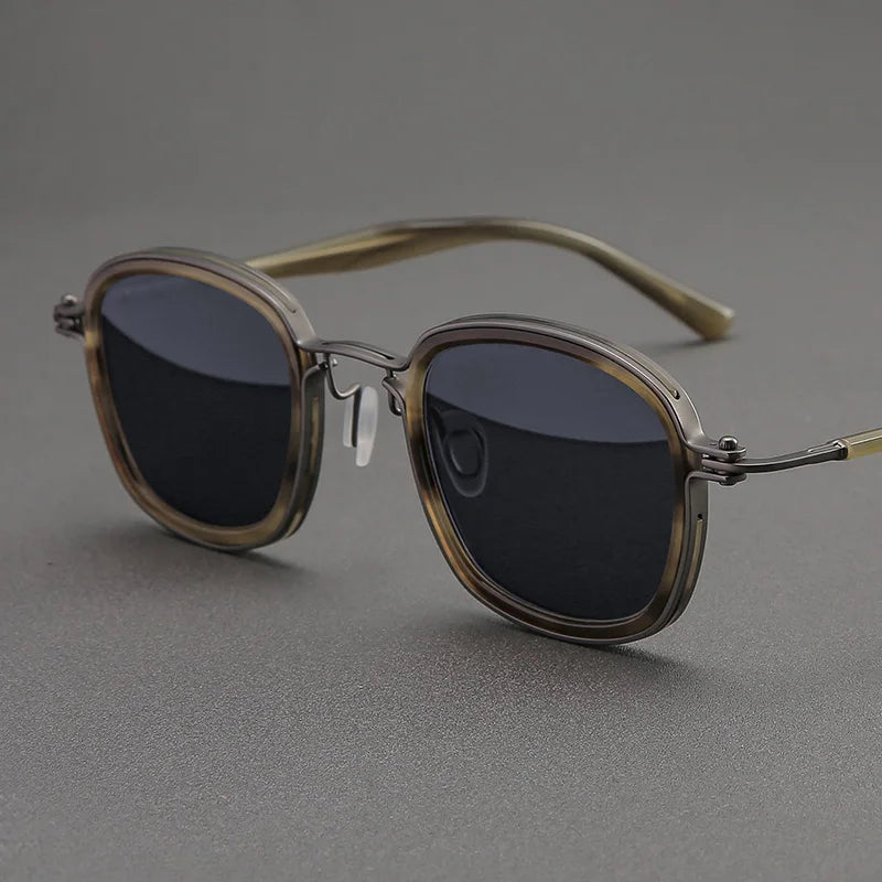 Black Mask Men Full Rim Square Titanium Polarized Sunglasses BM-A5863S