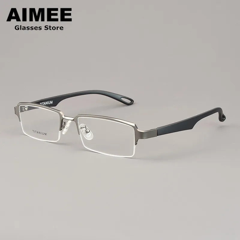 Aimee Unisex Semi Rim Big Square Titanium Eyeglasses 11505 Semi Rim Aimee Gun-Grey  